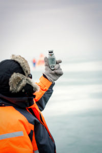 Ice sailing European championship on the Balaton / Balaton in Hungary, the regatta management measures the wind speed Ice sailing European championship on the Balaton / Balaton in Hungary, the regatta management measures the wind speed